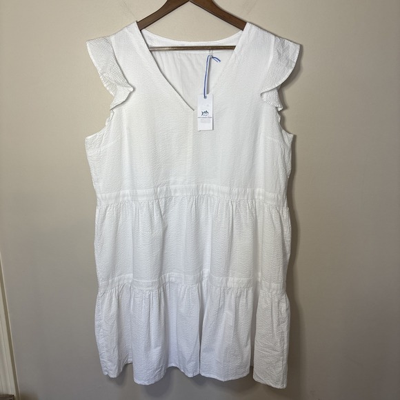 Southern Tide Dresses & Skirts - NWT Southern Tide Evelyn Searsucker Tiered Dress White‎ XL Flutter Sleeve